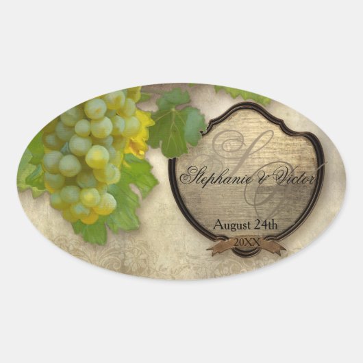 Gepersonaliseerd Wijnflesetiket Chardonnay Grapes Ovale Sticker (Voorkant)