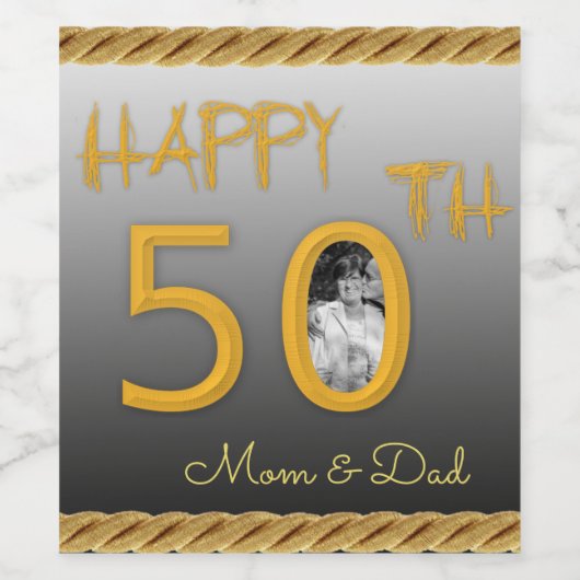 Gepersonaliseerd wijnlabel Happy 50th Jubileum Pic Wijn Etiket (Enkel label)