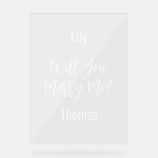 Gepersonaliseerd wil je met me trouwen acryl bord (Voorkant)