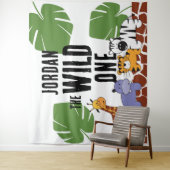 Gepersonaliseerd WILD ONE Safari Birthday - achter Wandkleed (In situ)