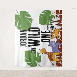 Gepersonaliseerd WILD ONE Safari Birthday - achter Wandkleed