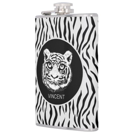 Gepersonaliseerd Wilde tijgergezicht op tijgerhuid Heupfles (Links)