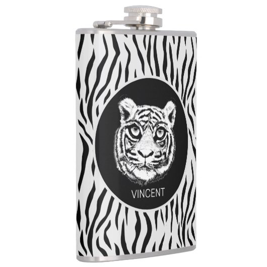 Gepersonaliseerd Wilde tijgergezicht op tijgerhuid Heupfles (Rechts)