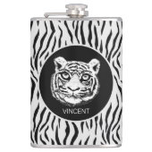 Gepersonaliseerd Wilde tijgergezicht op tijgerhuid Heupfles (Voorkant)