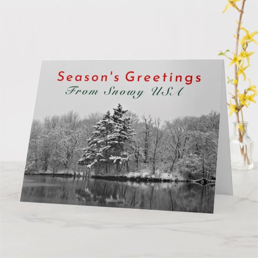 Gepersonaliseerd Winter Wonderland, Snowy USA Kers Kaart (Gele Bloem)