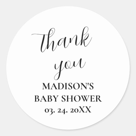 Gepersonaliseerd wit Baby shower dank u Ronde Sticker (Voorkant)