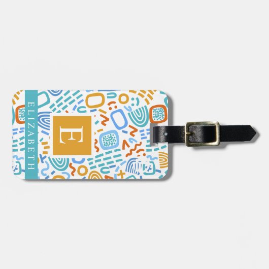 Gepersonaliseerd Wit Blauw Geel Rood Abstract Patr Bagagelabel (Voorkant horizontaal)