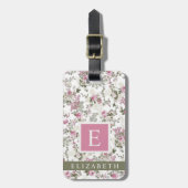 Gepersonaliseerd wit bloemig roze groen Roos Bagagelabel (Voorkant verticaal)