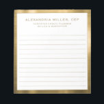 Gepersonaliseerd wit en Gold Professional Notitieb Notitieblok<br><div class="desc">Verhoog uw professioneel afbeelding met dit gepersonaliseerde White en Gold Professional Notitieblok. Dit strakke ontwerp kenmerkt klassieke bloktypografie met jouw naam, titel, en bedrijfsnaam op een witte achtergrond in orde gemaakt in elegant goud. Het is perfect voor het aansluiten onderaan nota's tijdens vergaderingen, brainstormingszittingen, of voor dagelijks gebruik in de...</div>