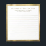 Gepersonaliseerd wit en Gold Professional Notitieb Notitieblok<br><div class="desc">Verhoog uw professioneel afbeelding met dit gepersonaliseerde White en Gold Professional Notitieblok. Dit strakke ontwerp kenmerkt klassieke bloktypografie met jouw naam, titel, en bedrijfsnaam op een witte achtergrond in orde gemaakt in elegant goud. Het is perfect voor het aansluiten onderaan nota's tijdens vergaderingen, brainstormingszittingen, of voor dagelijks gebruik in de...</div>