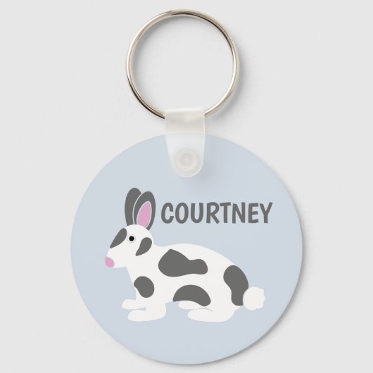 Gepersonaliseerd wit en grijs gepoot Bunny Rabbit Sleutelhanger (Voorkant)