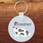 Gepersonaliseerd wit en grijs gepoot Bunny Rabbit Sleutelhanger (Voorkant)