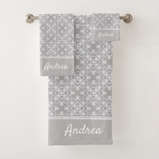 Gepersonaliseerd wit en grijs patroon bad handdoek (Insitu)