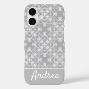 Gepersonaliseerd wit en grijs patroon iPhone 16 hoesje