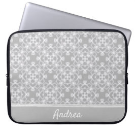 Gepersonaliseerd wit en grijs patroon laptop sleeve