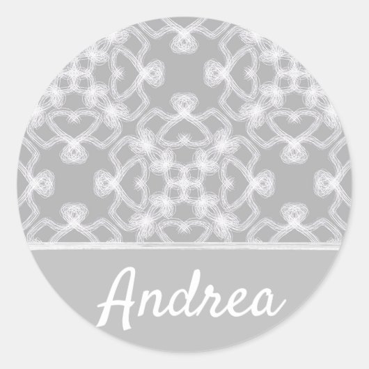 Gepersonaliseerd wit en grijs patroon ronde sticker (Voorkant)