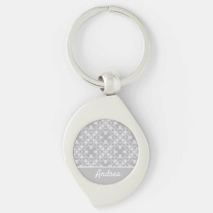 Gepersonaliseerd wit en grijs patroon sleutelhanger