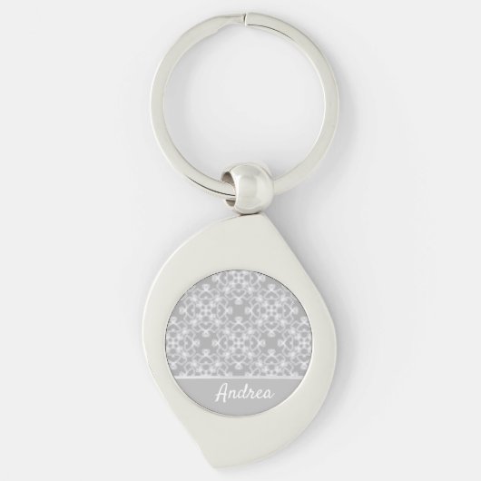 Gepersonaliseerd wit en grijs patroon sleutelhanger (Voorkant)