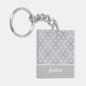 Gepersonaliseerd wit en grijs patroon sleutelhanger (Voorkant Links)