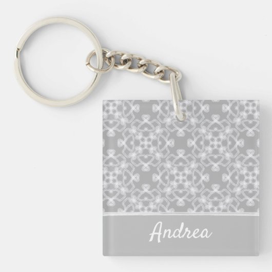 Gepersonaliseerd wit en grijs patroon sleutelhanger (Voorkant)