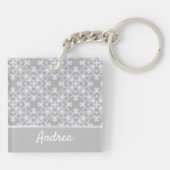 Gepersonaliseerd wit en grijs patroon sleutelhanger (Achterkant)