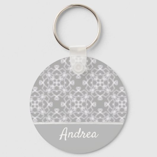 Gepersonaliseerd wit en grijs patroon sleutelhanger (Voorkant)