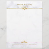 Gepersonaliseerd wit faux marmer goud bloemenaccen briefhoofd (Voorkant)