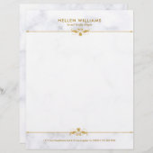 Gepersonaliseerd wit faux marmer goud bloemenaccen briefhoofd (Voorkant / Achterkant)