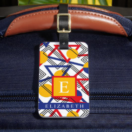 Gepersonaliseerd Wit Geel Rood Blauw Geometrisch Bagagelabel
