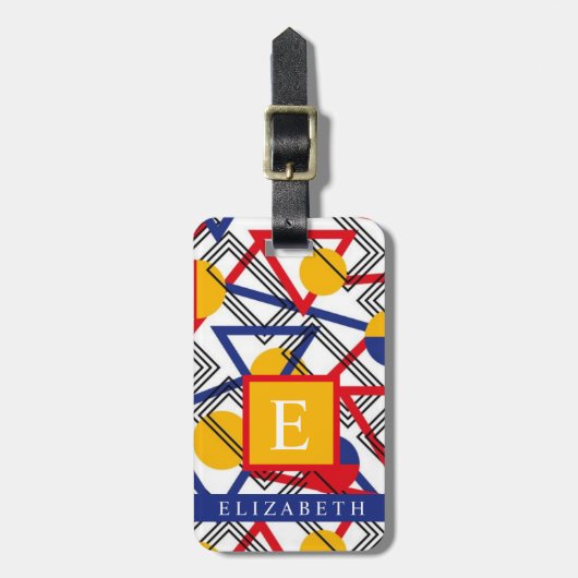 Gepersonaliseerd Wit Geel Rood Blauw Geometrisch Bagagelabel (Voorkant verticaal)