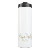 Gepersonaliseerd Wit Goud Modern Monogram Minimali Thermosbeker (Voorkant)
