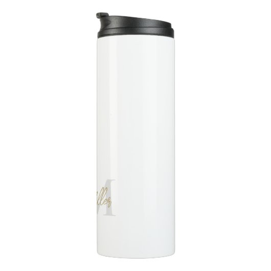 Gepersonaliseerd Wit Goud Modern Monogram Minimali Thermosbeker (Geroteerd rechts)