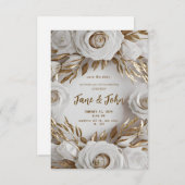 [Gepersonaliseerd] Wit & Gouden Huwelijksuitnodigi Kaart (Voorkant / Achterkant)