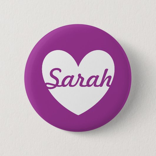 Gepersonaliseerd wit hart op Cactus Bloed paars Ronde Button 5,7 Cm (Voorkant)