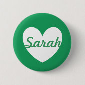 Gepersonaliseerd wit hart op Kelly green Ronde Button 5,7 Cm (Voorkant)