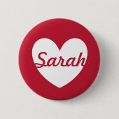 Gepersonaliseerd wit hart op rood ronde button 5,7 cm (Voorkant)