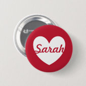 Gepersonaliseerd wit hart op rood ronde button 5,7 cm (Voorkant /achterkant)