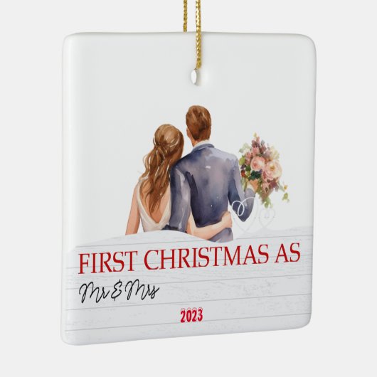 Gepersonaliseerd wit hout Onze eerste Kerstmis Keramisch Ornament (Rechts)