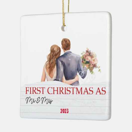 Gepersonaliseerd wit hout Onze eerste Kerstmis Keramisch Ornament (Links)