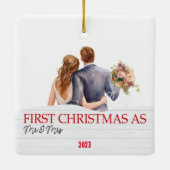 Gepersonaliseerd wit hout Onze eerste Kerstmis Keramisch Ornament (Achterkant)