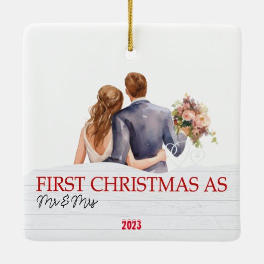 Gepersonaliseerd wit hout Onze eerste Kerstmis Keramisch Ornament (Achterkant)