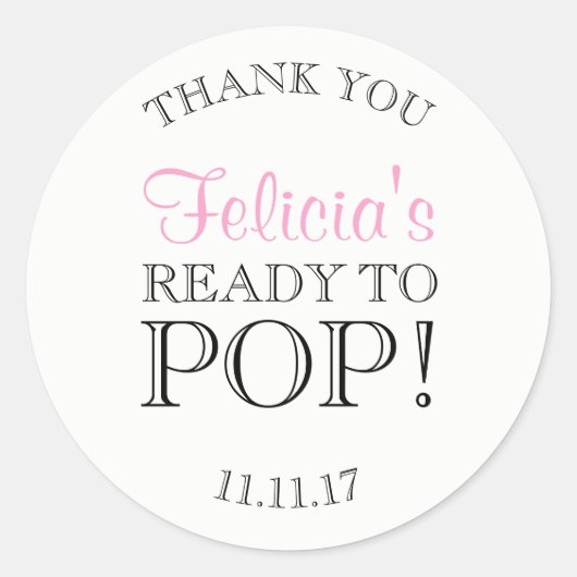 Gepersonaliseerd Wit KLAAR OM POP Baby shower Ronde Sticker (Voorkant)