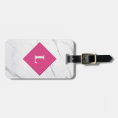 Gepersonaliseerd wit marmer roze bagagelabel met a (Voorkant horizontaal)