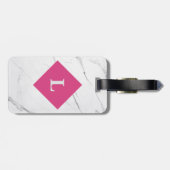 Gepersonaliseerd wit marmer roze bagagelabel met a (Achterkant horizontaal)