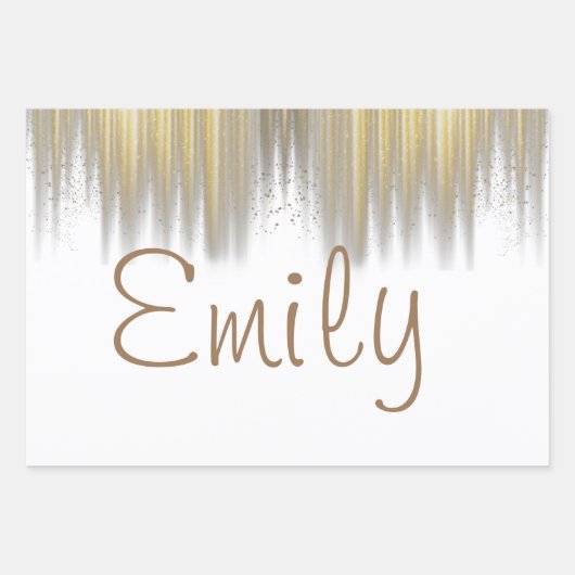 Gepersonaliseerd wit met gouden ribbons van zaterd inpakpapier vel (Voorkant)