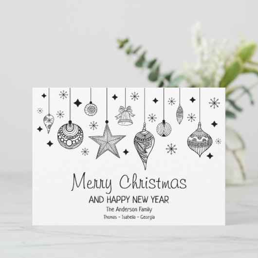 Gepersonaliseerd wit met zwarte kerst Baubles (Staand voorkant)