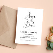 Gepersonaliseerd wit minimalistisch kalligrafiescr save the date