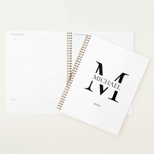 Gepersonaliseerd wit Monogram Initiaal Minimalist Planner (Display)