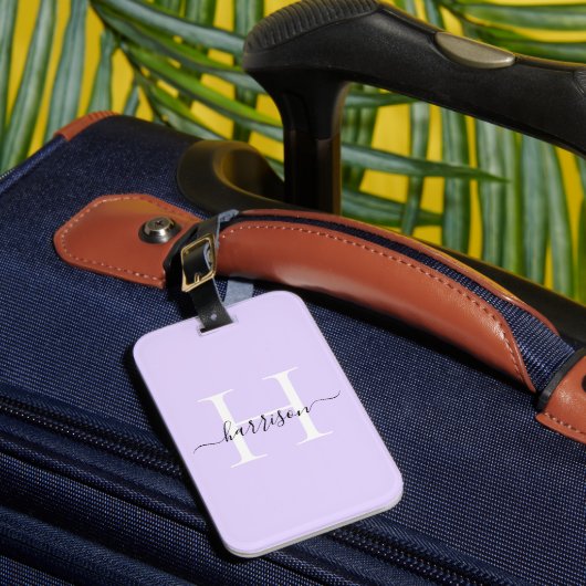 Gepersonaliseerd Wit Monogram Script Naam Aangepas Bagagelabel (Voorkant Insitu 1)