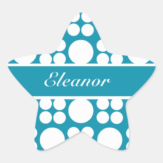 Gepersonaliseerd wit puntpatroon op Bondi Blue Ster Sticker (Voorkant)